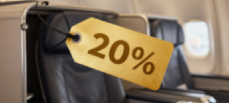 Etiqueta de desconto em poltrona de avião
